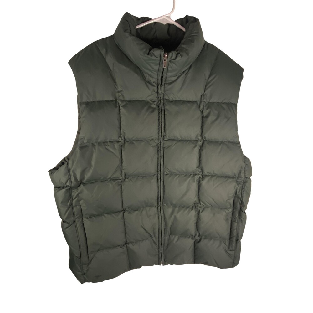 Eddie Bauer Goose Down Vest Mens XL Green Quilted Puffer Full Zip Warm Outdoor